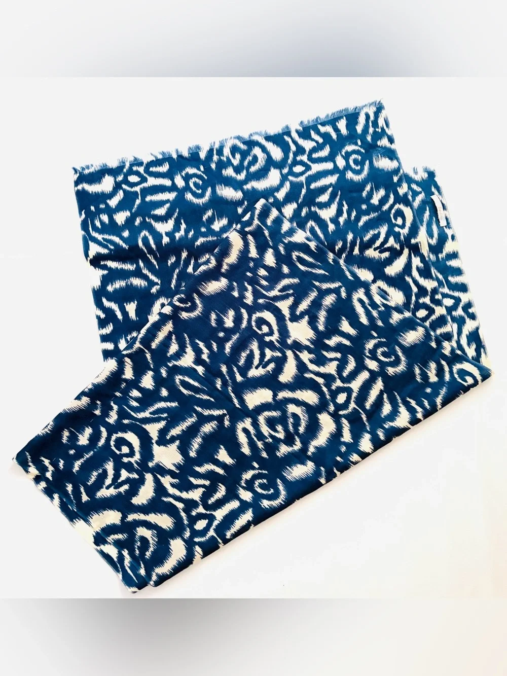 Boden Wool Scarf Wrap Shawl Indigo Blue Size 72 in x 22 in Abstract Design New